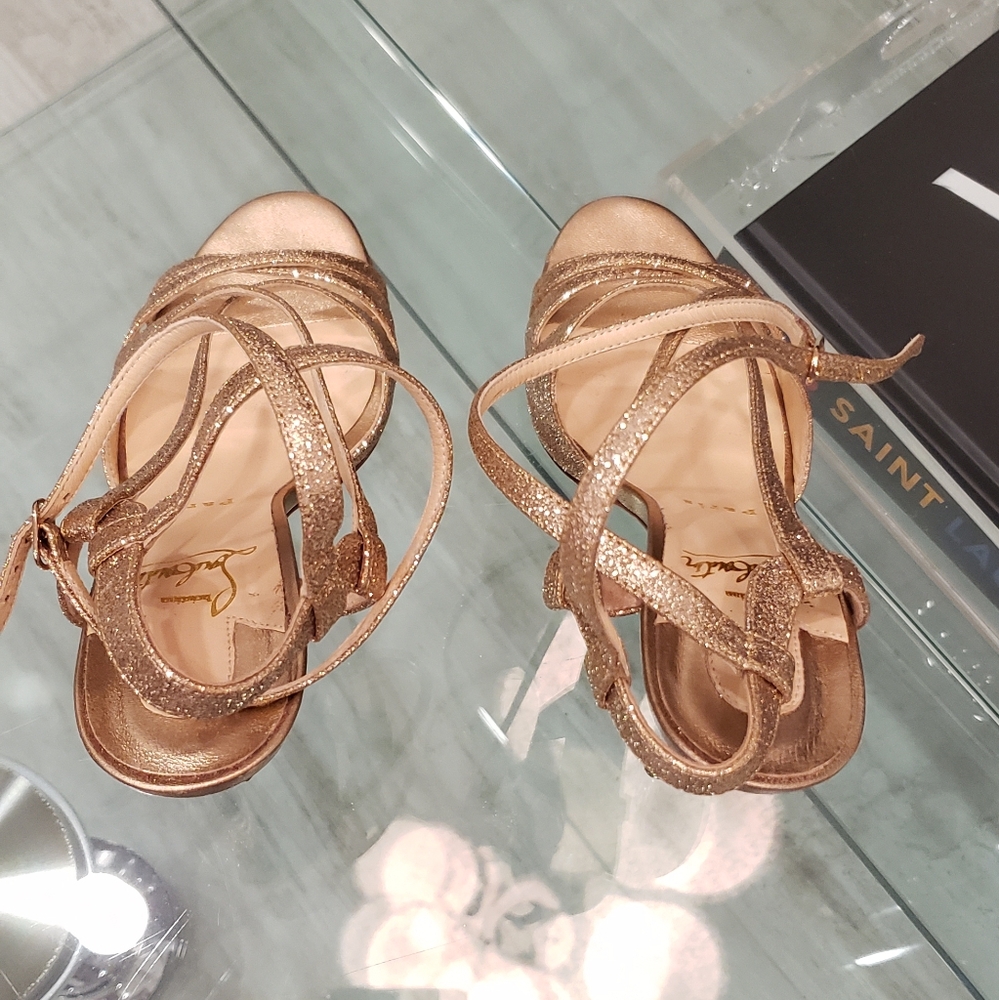 EUC- Christian Louboutin Gold Strappy Heels - Picture 8 of 16